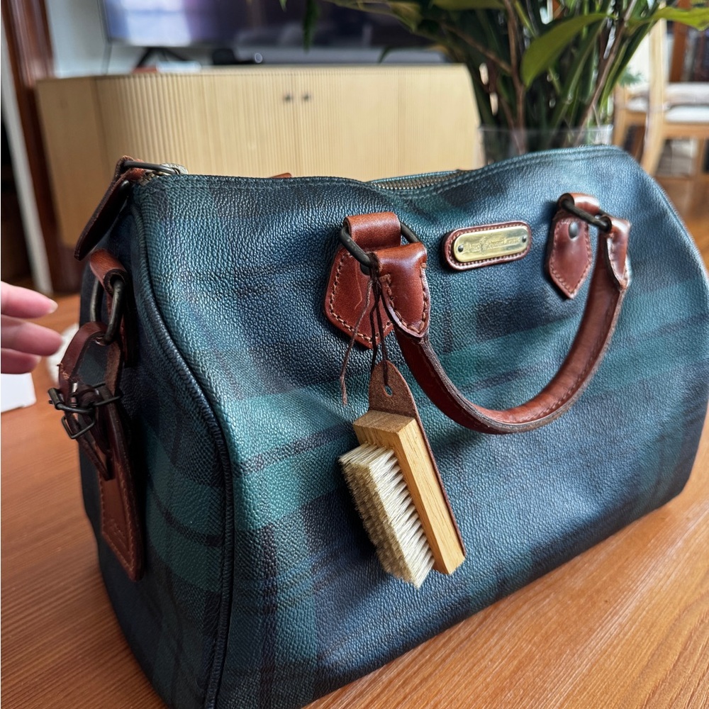 vintage Polo Ralph Lauren tartan plaid Boston bag w/ charms and gold hardware